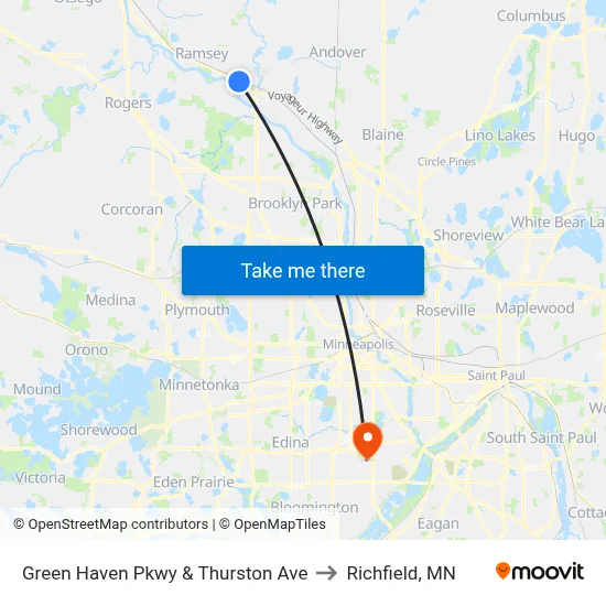 Green Haven Pkwy & Thurston Ave to Richfield, MN map