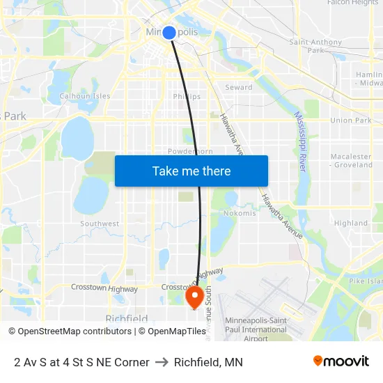 2 Av S at 4 St S NE Corner to Richfield, MN map