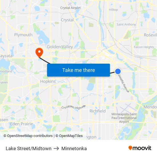 Lake Street/Midtown to Minnetonka map