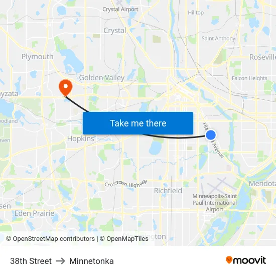38th Street to Minnetonka map