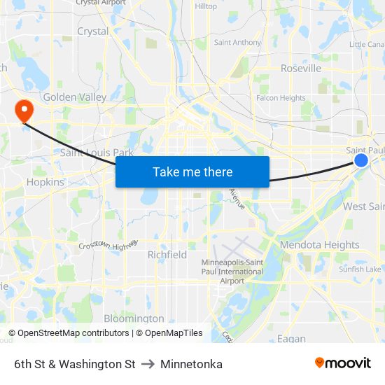 6th St & Washington St to Minnetonka map