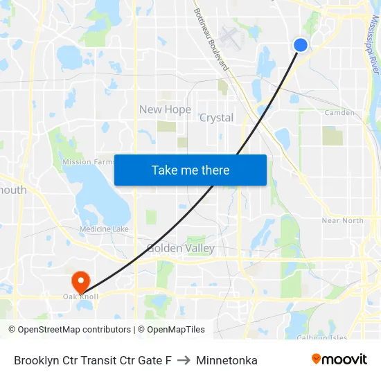Brooklyn Ctr Transit Ctr Gate F to Minnetonka map