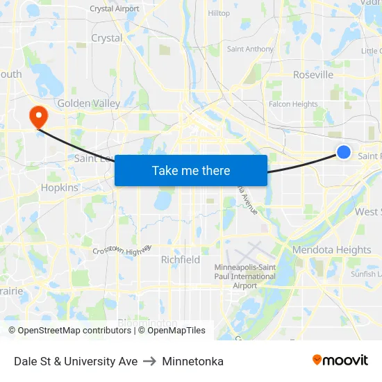 Dale St & University Ave to Minnetonka map