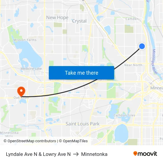 Lyndale Ave N & Lowry Ave N to Minnetonka map