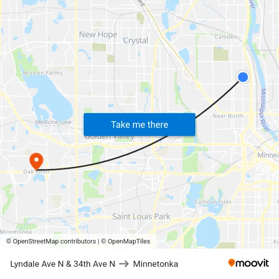 Lyndale Ave N & 34th Ave N to Minnetonka map