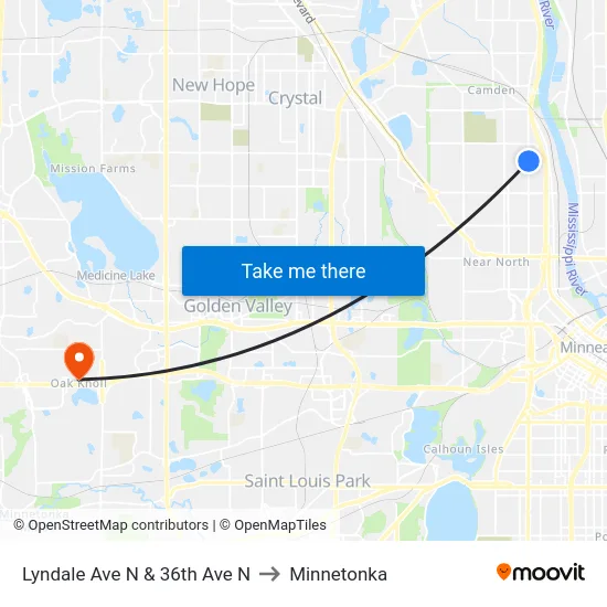 Lyndale Ave N & 36th Ave N to Minnetonka map