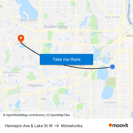 Hennepin Ave & Lake St W to Minnetonka map