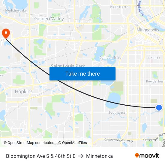 Bloomington Ave S & 48th St E to Minnetonka map