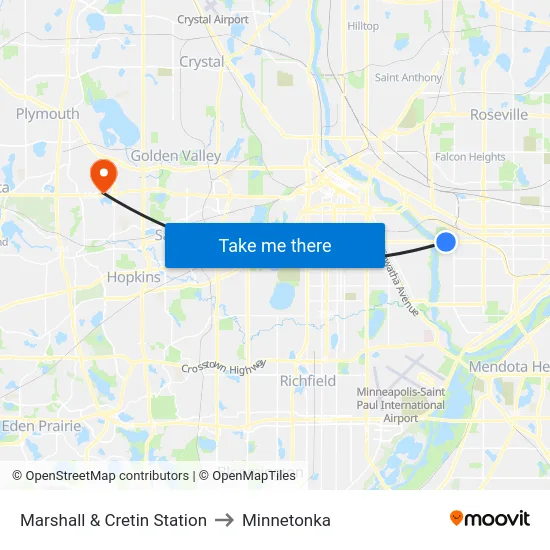 Marshall & Cretin Station to Minnetonka map