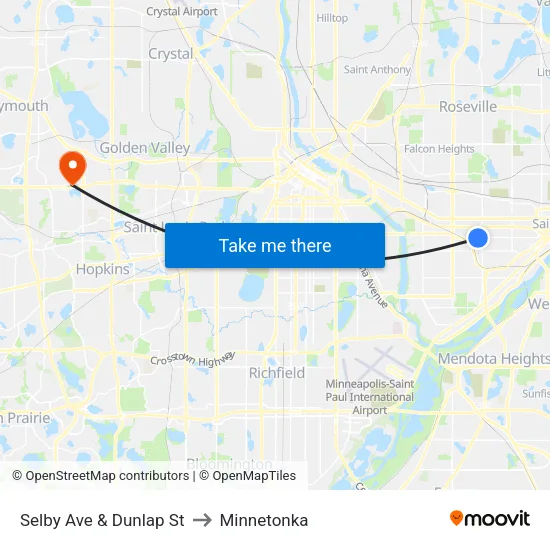 Selby Ave & Dunlap St to Minnetonka map