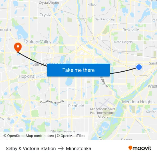 Selby & Victoria Station to Minnetonka map