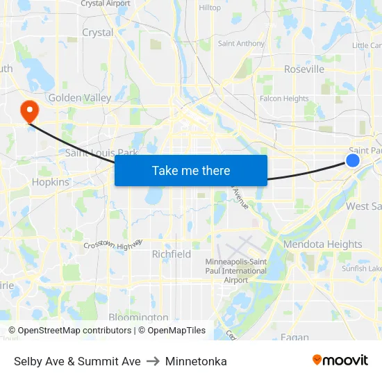 Selby Ave & Summit Ave to Minnetonka map