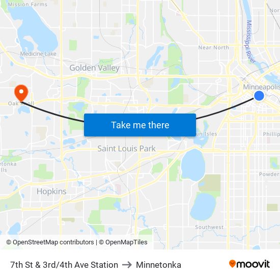 7th St & 3rd/4th Ave Station to Minnetonka map