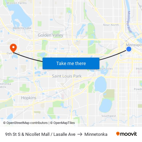 9th St S & Nicollet Mall / Lasalle Ave to Minnetonka map