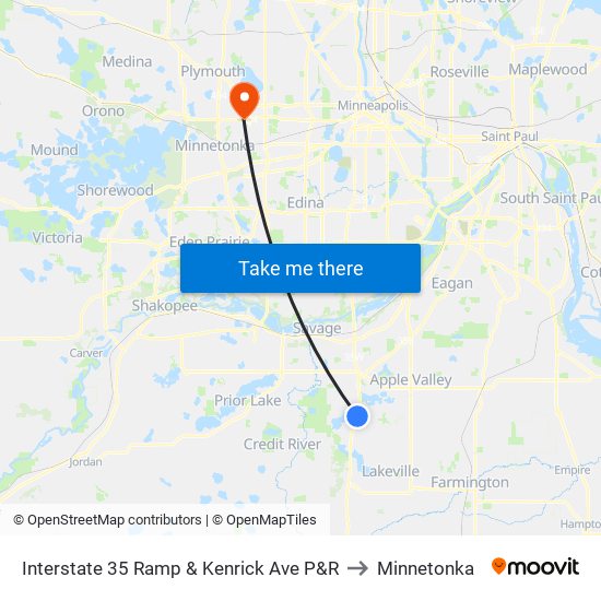 Interstate 35 Ramp & Kenrick Ave P&R to Minnetonka map