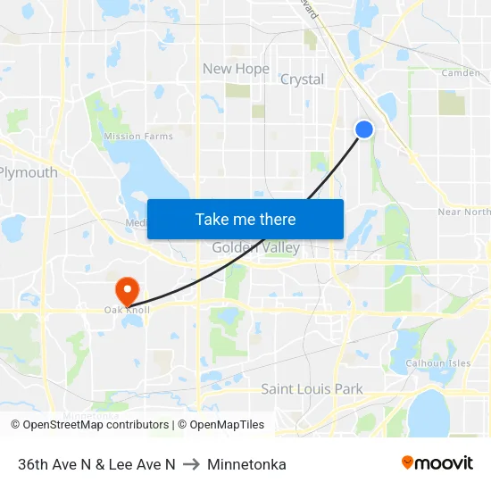 36th Ave N & Lee Ave N to Minnetonka map