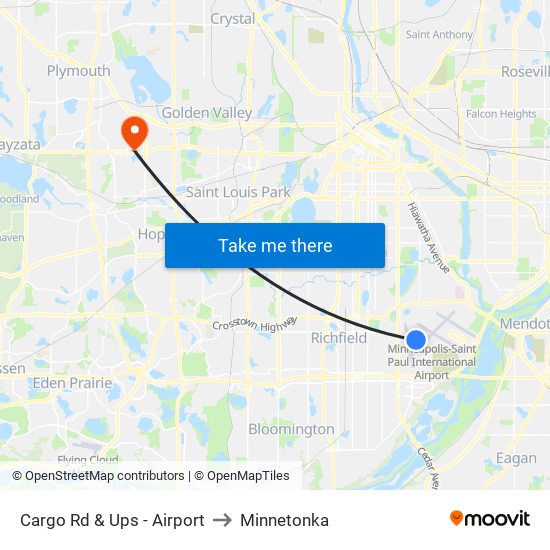 Cargo Rd & Ups - Airport to Minnetonka map