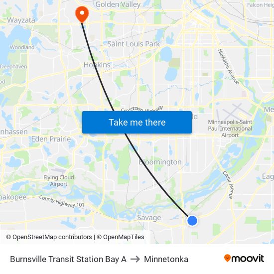 Burnsville Transit Station Bay A to Minnetonka map