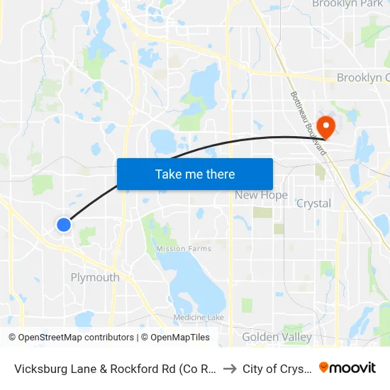 Vicksburg Lane & Rockford Rd (Co Rd 9) to City of Crystal map