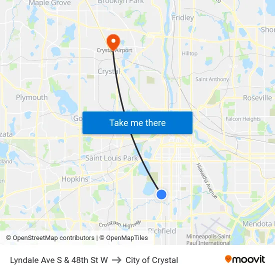 Lyndale Ave S & 48th St W to City of Crystal map