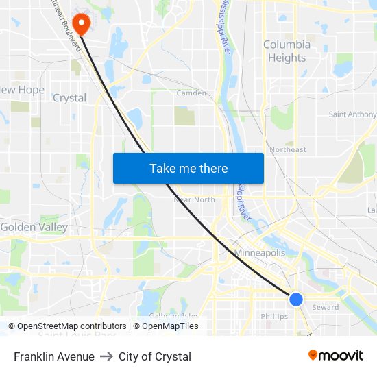 Franklin Avenue to City of Crystal map