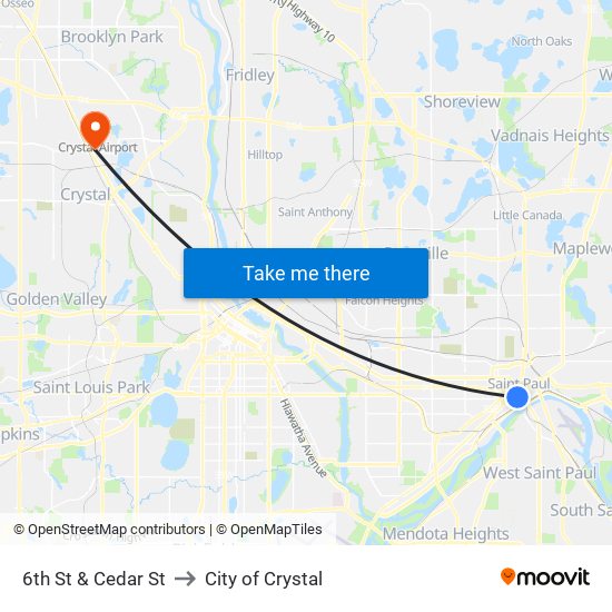 6th St & Cedar St to City of Crystal map