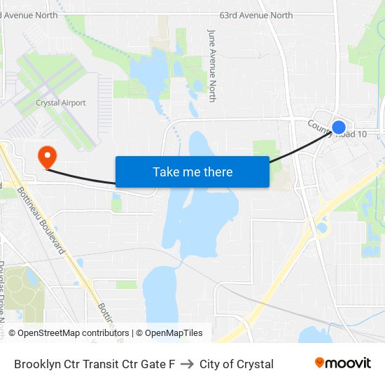 Brooklyn Ctr Transit Ctr Gate F to City of Crystal map