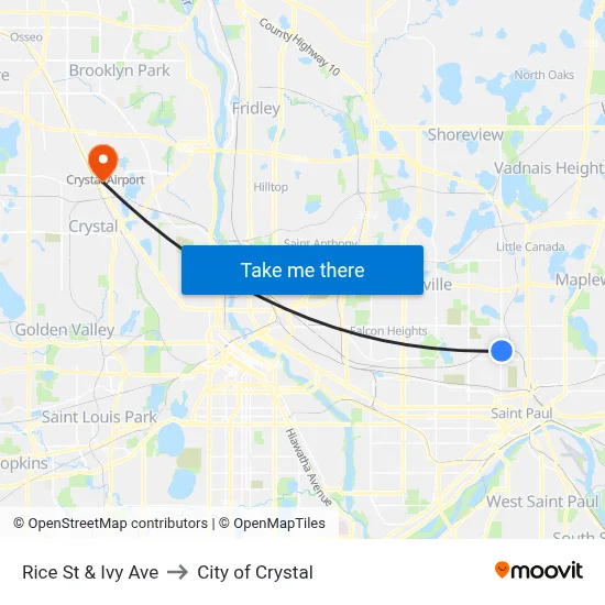 Rice St & Ivy Ave to City of Crystal map