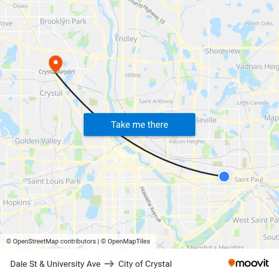 Dale St & University Ave to City of Crystal map