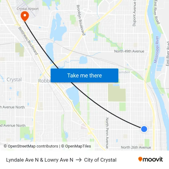Lyndale Ave N & Lowry Ave N to City of Crystal map