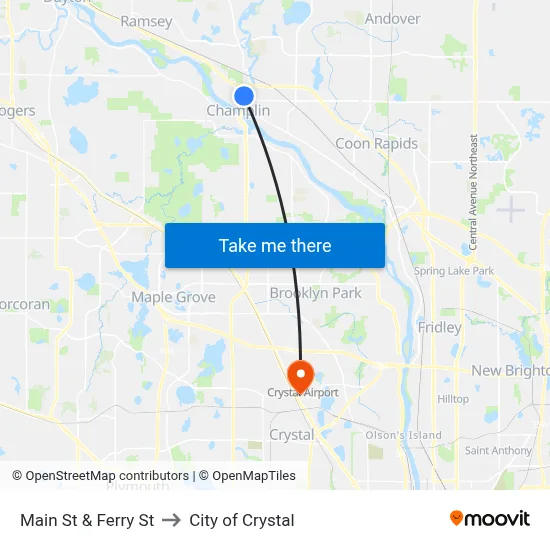 Main St & Ferry St to City of Crystal map