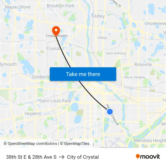 38th St E & 28th Ave S to City of Crystal map