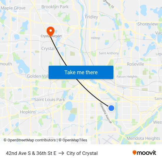 42nd Ave S & 36th St E to City of Crystal map