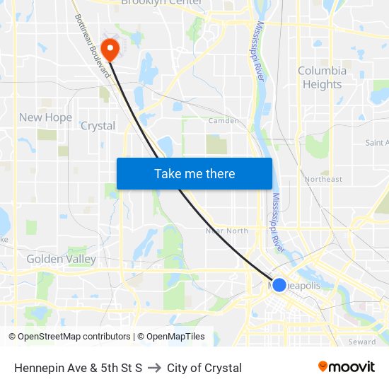 Hennepin Ave & 5th St S to City of Crystal map