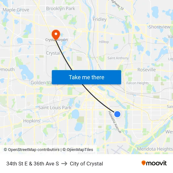 34th St E & 36th Ave S to City of Crystal map