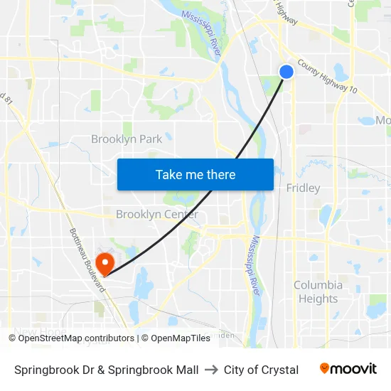 Springbrook Dr & Springbrook Mall to City of Crystal map