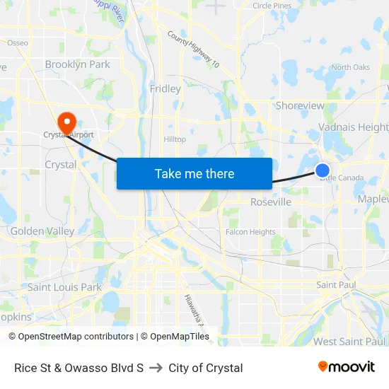 Rice St & Owasso Blvd S to City of Crystal map
