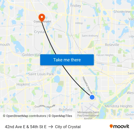 42nd Ave E & 54th St E to City of Crystal map