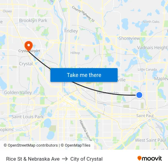 Rice St & Nebraska Ave to City of Crystal map