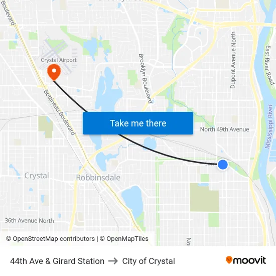 44th Ave & Girard Station to City of Crystal map