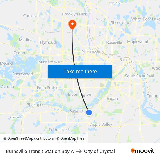 Burnsville Transit Station Bay A to City of Crystal map