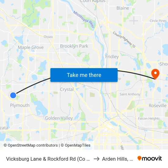 Vicksburg Lane & Rockford Rd (Co Rd 9) to Arden Hills, MN map