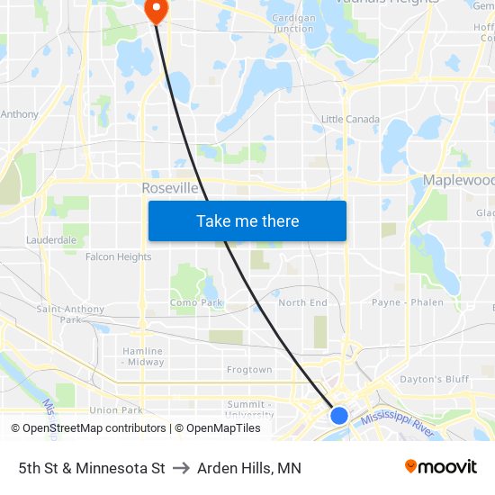 5th St & Minnesota St to Arden Hills, MN map