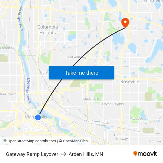 Gateway Ramp Layover to Arden Hills, MN map