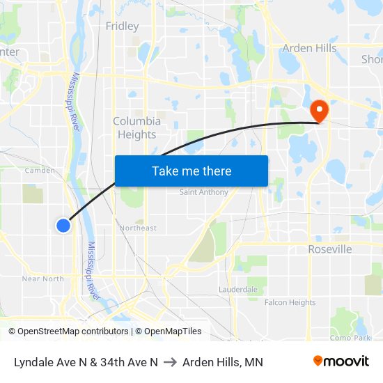 Lyndale Ave N & 34th Ave N to Arden Hills, MN map