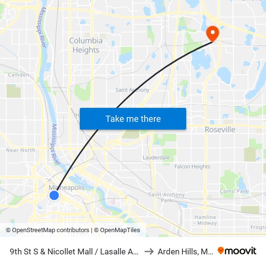 9th St S & Nicollet Mall / Lasalle Ave to Arden Hills, MN map