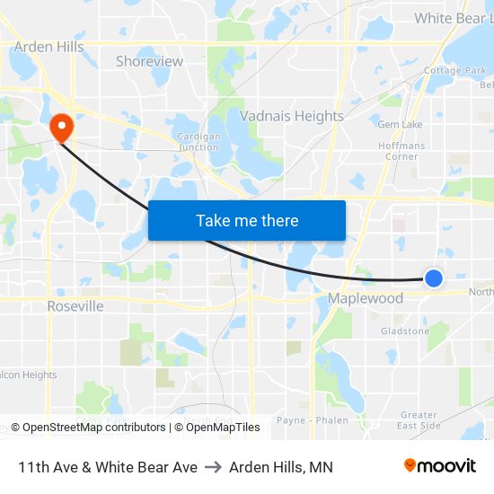 11th Ave & White Bear Ave to Arden Hills, MN map