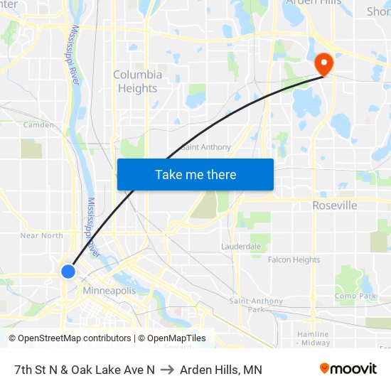 7th St N & Oak Lake Ave N to Arden Hills, MN map