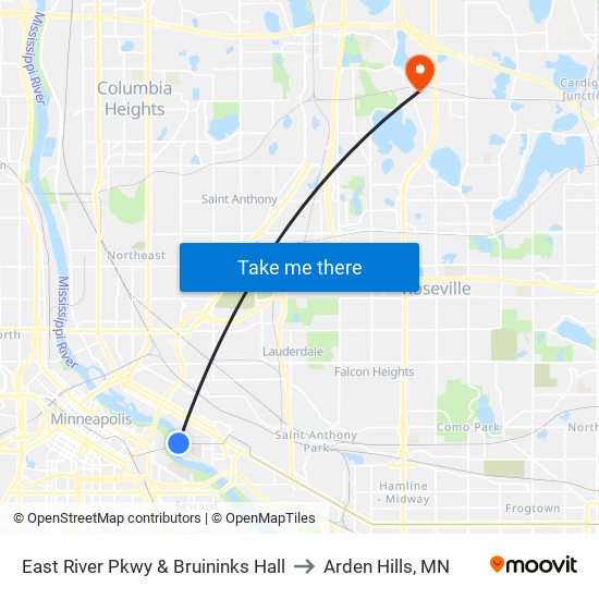 East River Pkwy & Bruininks Hall to Arden Hills, MN map