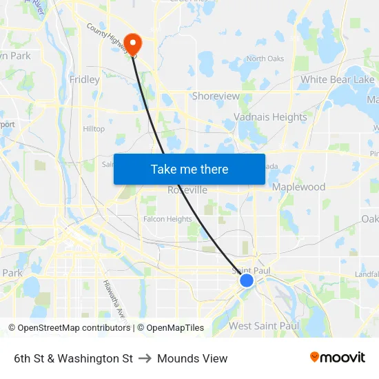 6th St & Washington St to Mounds View map